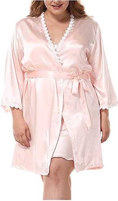 Amazon Com Sexy Plus Size Sleepwear Lace Trim Imitated Silk Nightdress