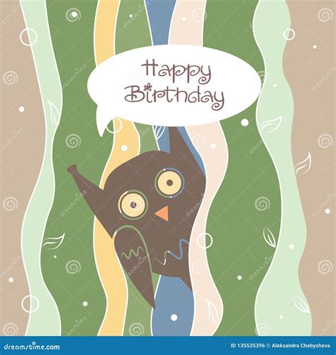 Happy Birthday Greeting Card With Funny Owl Stock Illustration