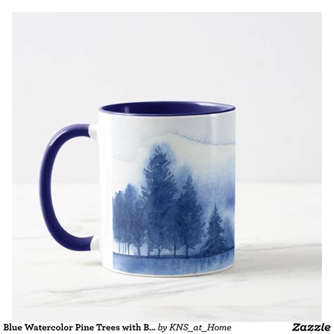 Blue Watercolor Pine Trees With Blue Interior Coffee Mug