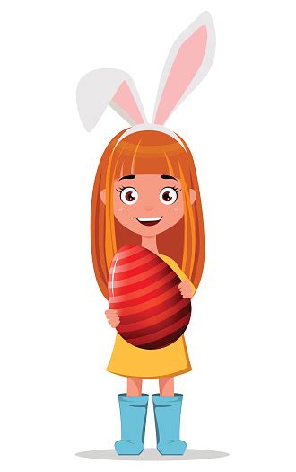 Happy Easter Greeting Card Young Smiling Redhead Girl Wearing Bunny