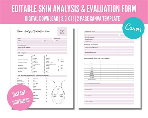 Esthetician Business Forms Skin Consultation 100 Editable Beauty Form