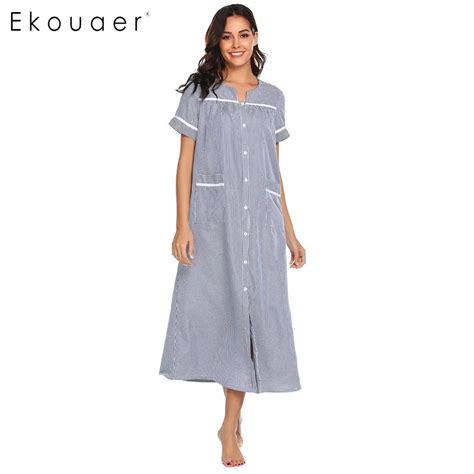 Ekouaer Sleepwear Women Nightgown Casual Short Sleeve Snap Front Night Dress Nightwear Ladies