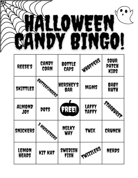Halloween Candy Bingo Printable Black And White Etsy