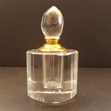 Vintage Faceted Crystal Glass Perfume Bottle Wstopper Diamond Shape W