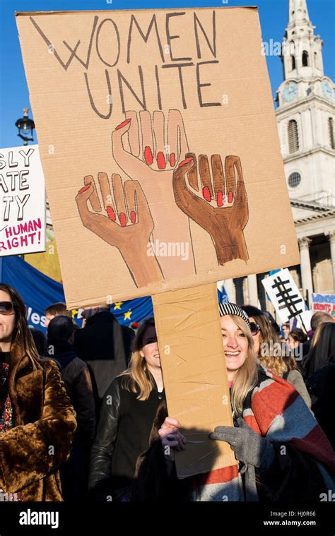London Uk 21 January 2017 Young Woman Holding Feminist Sign Woman