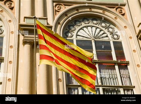 Spain Barcelona Exterior Of Liceu Opera House Along Las Ramblas Flying