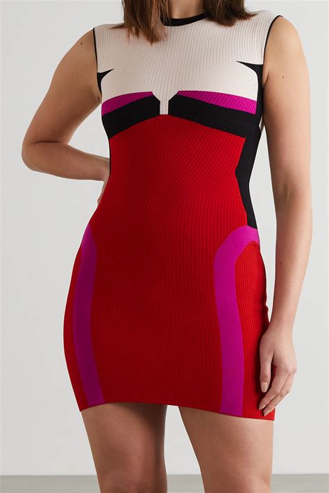red your body color block ribbed stretch knit mini dress az factory net a porter
