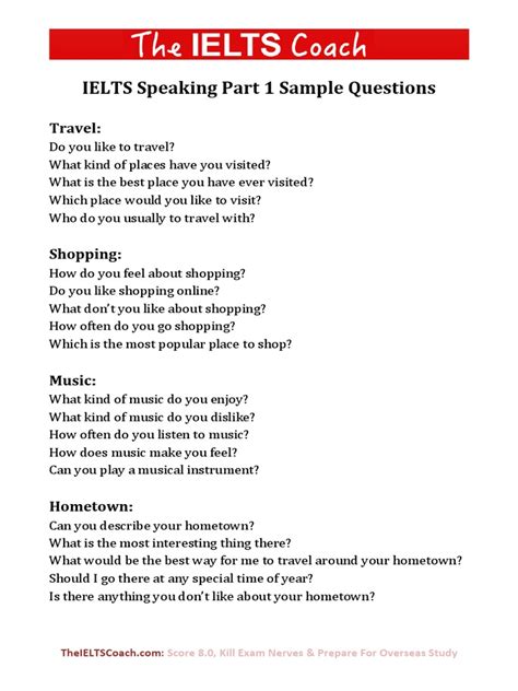 A Ielts Speaking Part 1 Sample Questions Pdf Learning