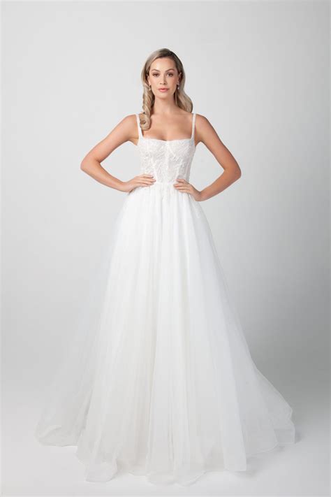 Spaghetti Strap Beaded Lace Soft Bodice A Line Skirt Wedding Dress Kleinfeld Bridal In 2021