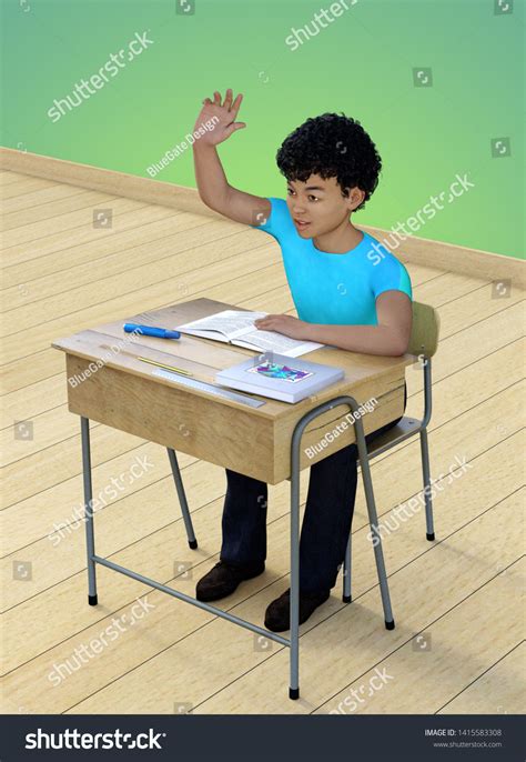 3d African American Student Raising Hand Stock Illustration 1415583308