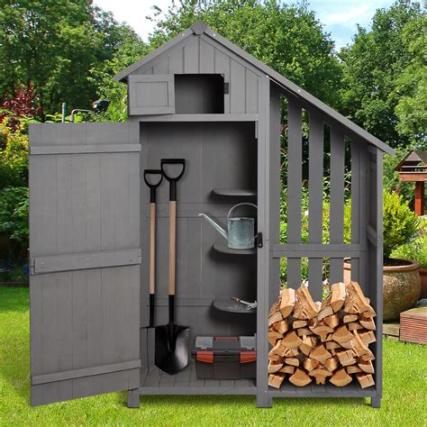 Outsunny Garden Outdoor Wooden Storage Shed W3 Shelves Firewood Rack