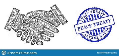 Grunge Peace Treaty Badge And Hatched Handshake Mesh Stock Vector