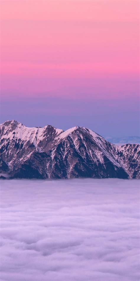Pink Sky Clouds Sunset Mountains 1080x2160 Wallpaper Beautiful