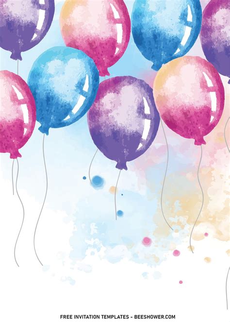 Download 8 Beautiful Watercolor Balloons Birthday Invitation Templates