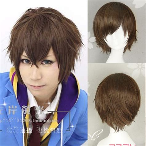 New Fashion Anime Wig Cool Men Cosplay Party Short Brown Hair Full Wigs