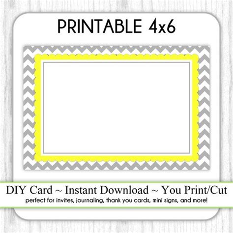 Printable 4x6 Card Gray And Yellow Chevron 4x6 Blank Card