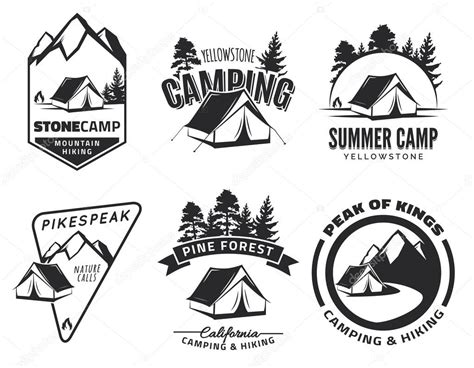 set of vintage camping and outdoor adventure logo — stock vector © dmaryashin 111913378