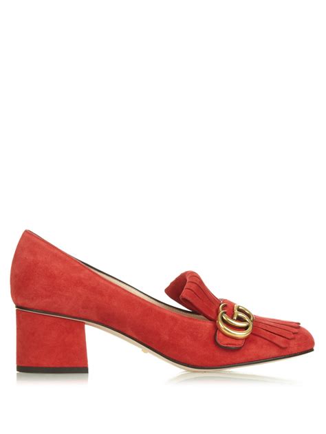 Gucci Marmont Fringed Suede Pumps In Red Lyst