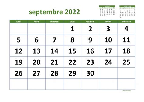 Calendrier Septembre 2022