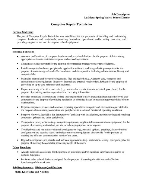 Computer Repair Technician Job Description - How to create a Computer Repair Technician Job ...