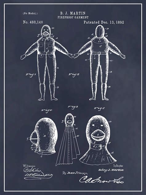1892 Fireproof Garment Blackboard Patent Print Drawing By Greg Edwards