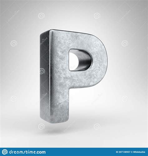 Letter P Uppercase On White Background Gun Metal 3d Letter With Rough