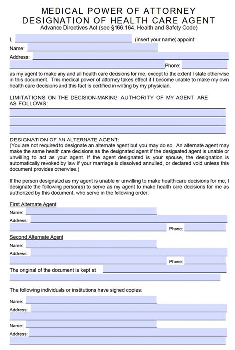 Free Printable Medical Power Of Attorney Forms Printable Forms Free
