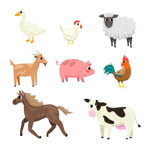 Premium Vector Different Farm Animal Cartoon Characters Illustration Set