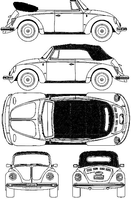 1973 Volkswagen Beetle 1303s Cabriolet Blueprints Free Outlines