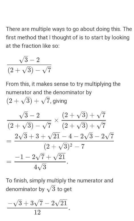 Rationalise The Denominator Of √3 √4√3√4 √7