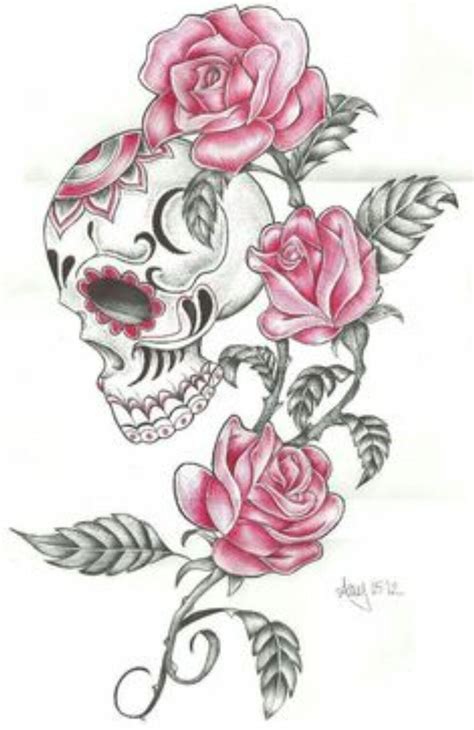 Pink Roses Pretty Skull Tattoos Feminine Skull Tattoos Skull Thigh Tattoos Sugar Skull