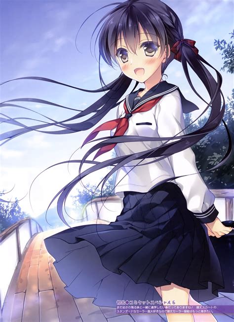 Wallpaper Anime Girl School Uniform Smiling Twintails