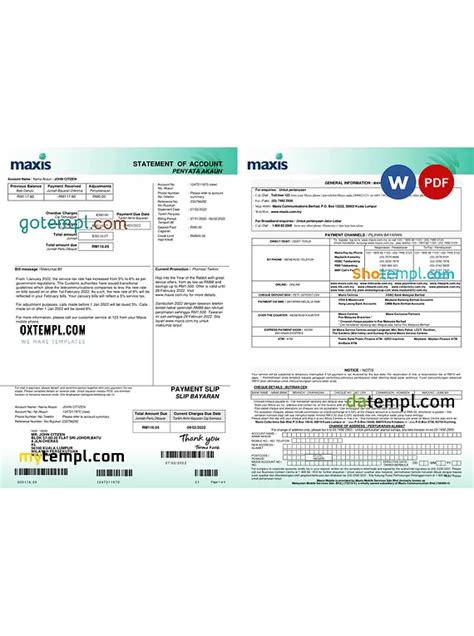 Malaysia Maxis Bank Statement Word And Pdf Template 5 P In 2022