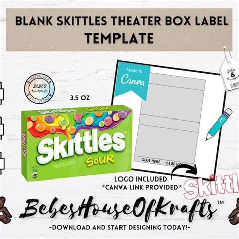 Blank Skittles Theater Box Label Template Canva Link Diy Etsy Australia
