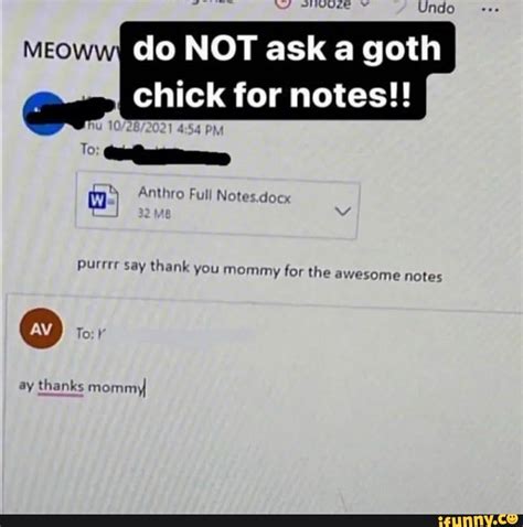 Undo Meow Do Not Ask Goth Chick For Notes Full Purrrr Say Thank You