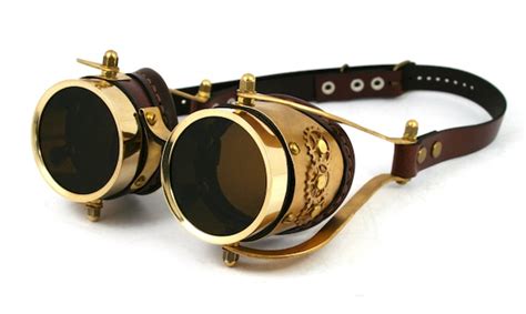steampunk goggles made of solid brass brown leather gear decor