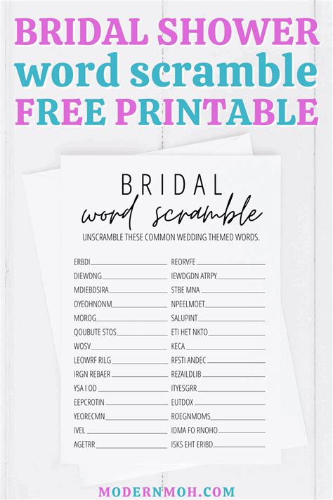 Bridal Shower Word Scramble Free Printable