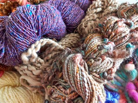 Multi Colored Wool Art Yarn Of Different Varieties Close Up Stock