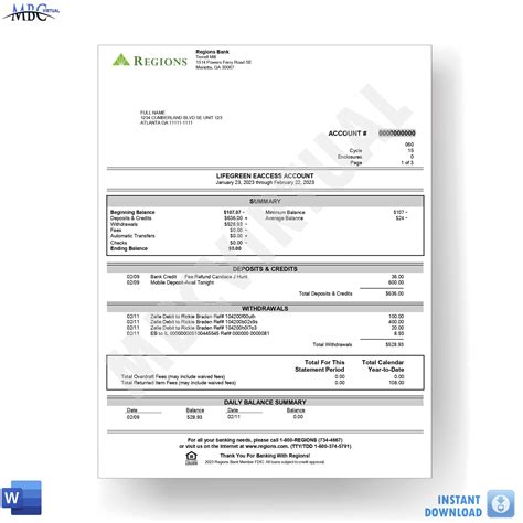 USA Original Bank Statement - Word Editable Bank Statement Template (8