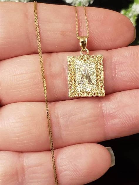 14k Solid Gold Pendant Square Initial Letter Small Charm A Z