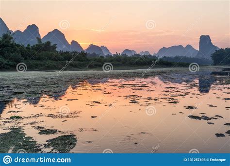 Li River Sunset Yangshuo China Stock Image Image Of Famous River