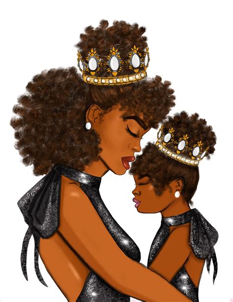 African American Mothers Day Art Print Mother And Daughter Illustration