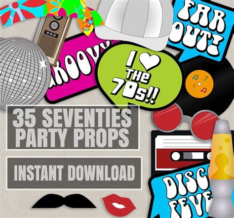 35 Seventies Printable Party Photo Booth Props 70s Photo Props I Love