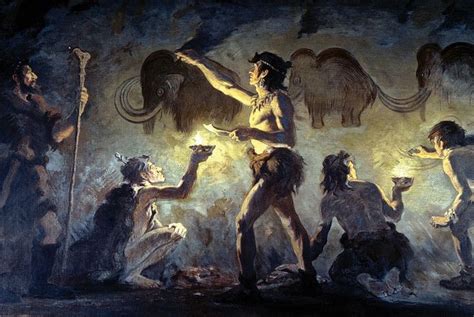 Cro Magnon Artists Painting Mammoths In Font De Gaume By Charles R