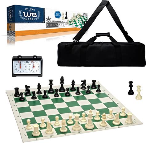 We Games Tournament Chess Set With Weighted Pieces Analog Timer Vinyl Board And Storage Bag