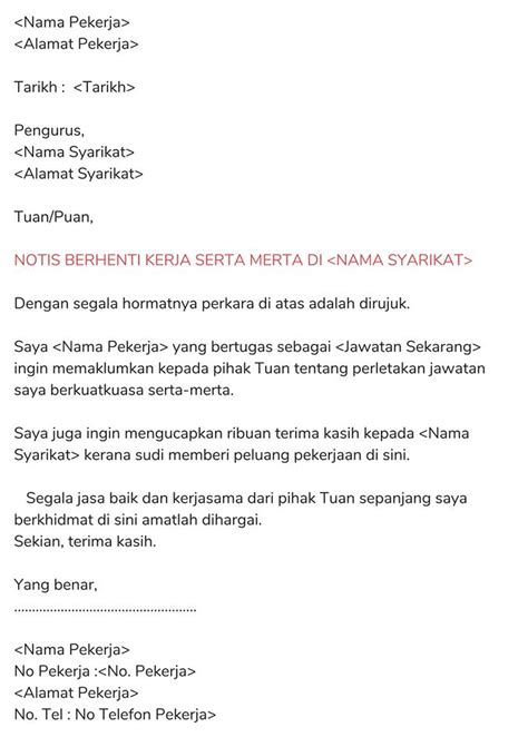 Tempoh notis behenti kerja adalah bergantung kepada terma yang telah dicatat dalam surat pelantikan ataupun kontrak. Contoh Surat Berhenti Kerja Sebulan Notis