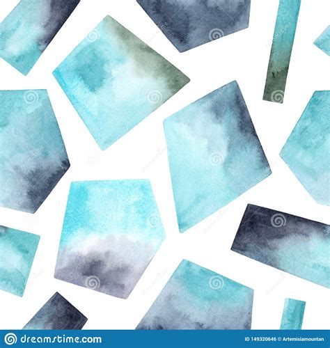 Seamless Pattern With Watercolor Hand Painted Textured Geometric Shapes