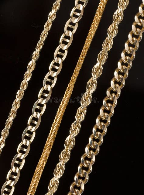 Five Gold Chain Necklaces Close Up Stock Image Image Of Accessory