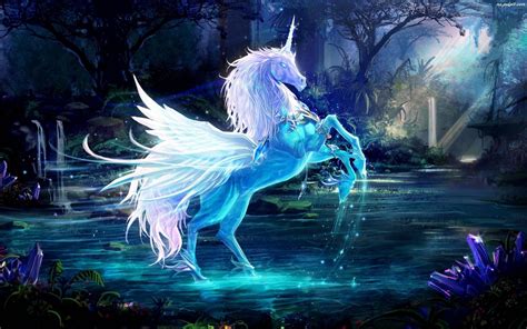 Download Crystal Blue Unicorn Fantasy Wallpaper
