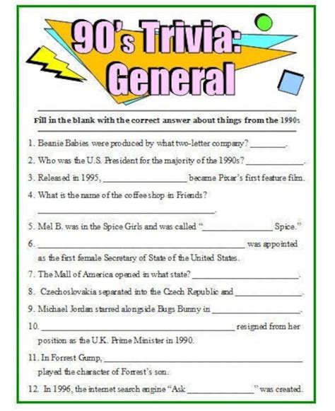 90s Theme Trivia Pack Of 50 Questions Questions Cover Etsy
